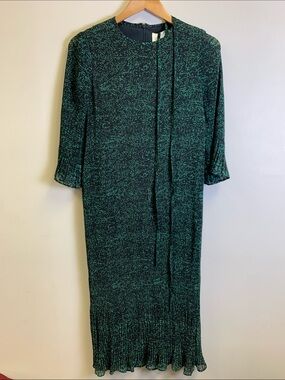 Boss Dark Green Speckled Midi Dress with Neck Tie